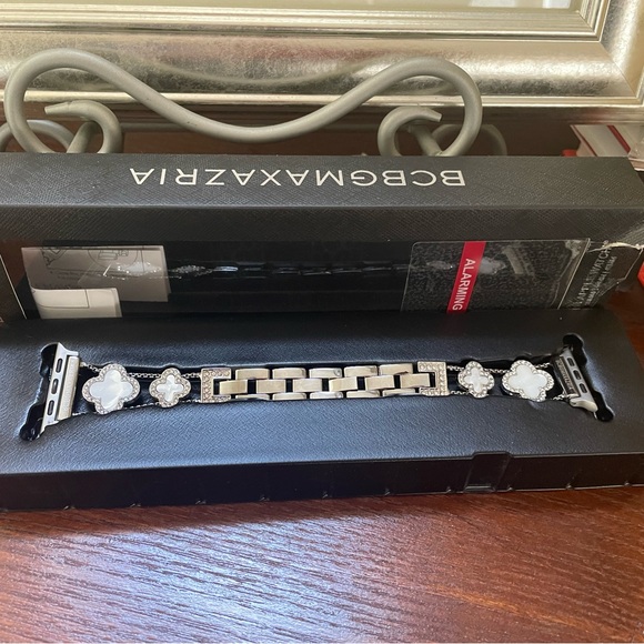 BCBGMaxAzria Apple Watch Band Silver Crystals and Clovers/ Stainless Steel/NIB